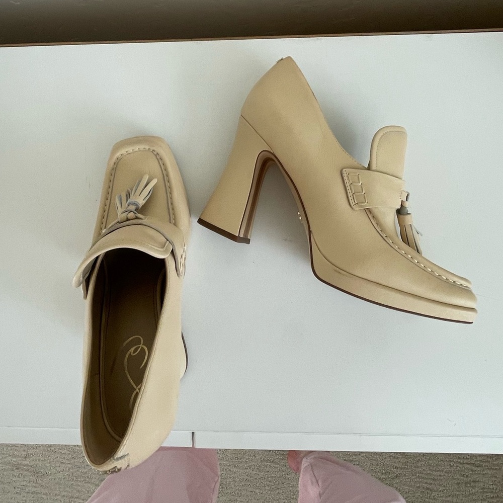 Sam Edelman Cream Heeled Loafers - Picture 11 of 14